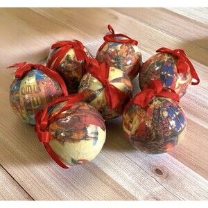 Vintage Old World Santa Cherub Paper Mache Christmas Ball Ornaments Set Of 7